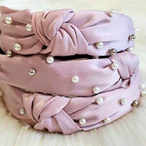 Beaded Pearl Knot Headband in Satin Pink